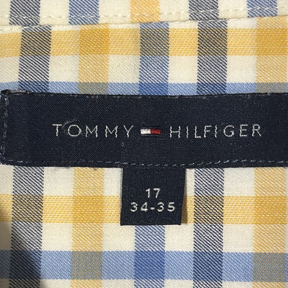 Men's Tommy Hilfiger Blue and Yellow Plaid long sleeve Shirt. Size 17 34/35 - Picture 4 of 6